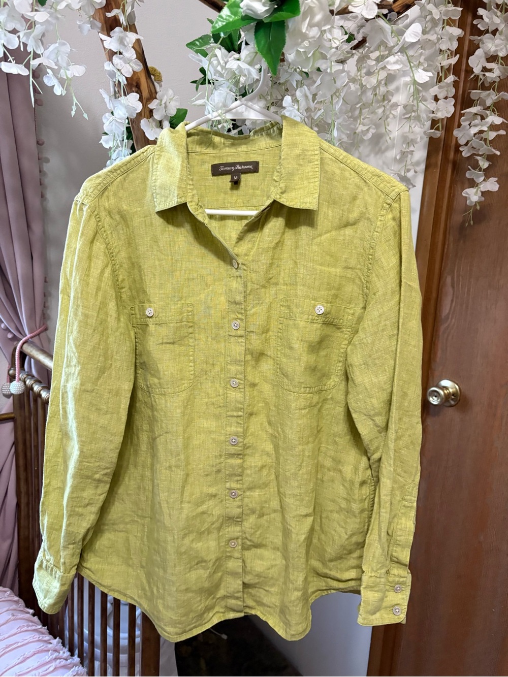 Tommy Bahama 100% Linen Lime Green Linen Button-Down Shirt